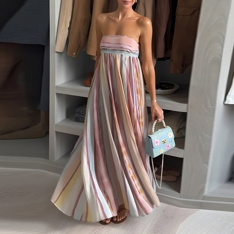 Robe maxi imprimée dos nu bustier femme soirée — Lofari