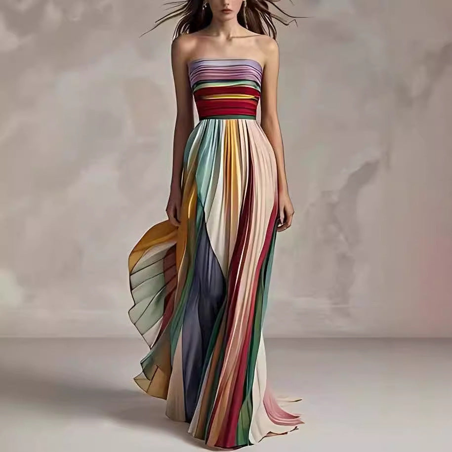 Robe maxi imprimée dos nu bustier femme soirée — Lofari