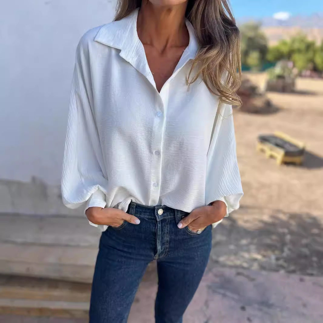 Chemise boutonnée col revers manches longues femme — Lofari
