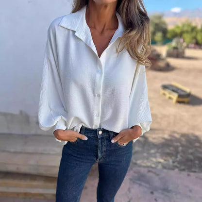 Chemise boutonnée col revers manches longues femme — Lofari