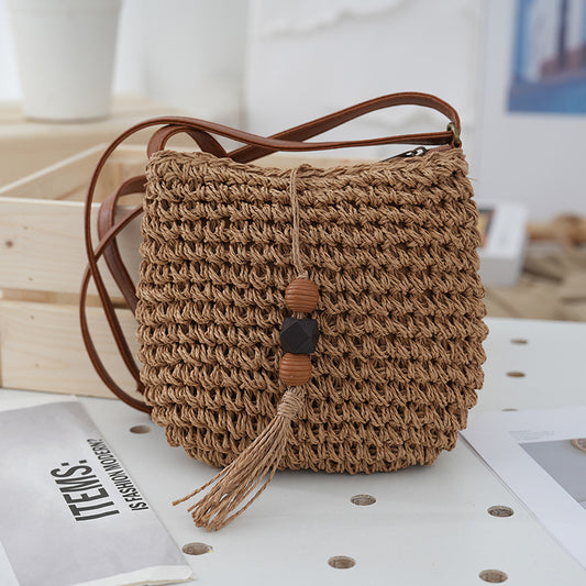 Sac bandoulière paille artisanal franges style ethnique — Lofari


