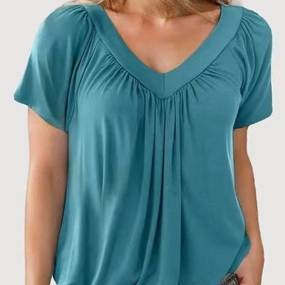 T-shirt col V manches courtes uni femme — Lofari