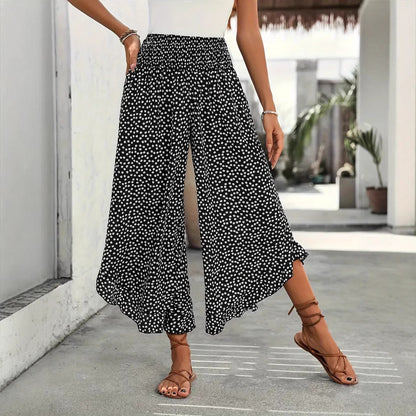 Pantalon fluide taille haute imprimé pois femme — Lofari