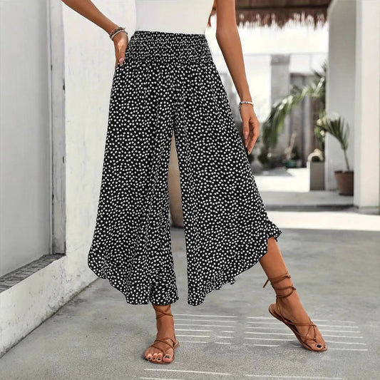 Pantalon fluide taille haute imprimé pois femme — Lofari